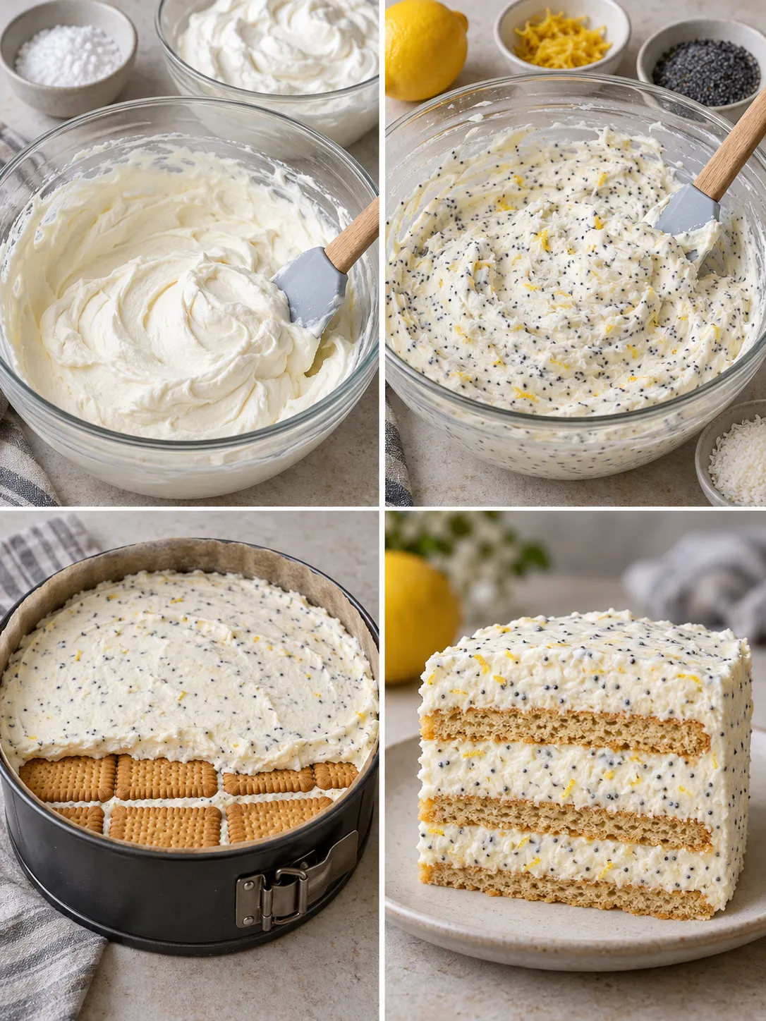 No-bake biscuit cake with lemon and poppy seeds — coconut
