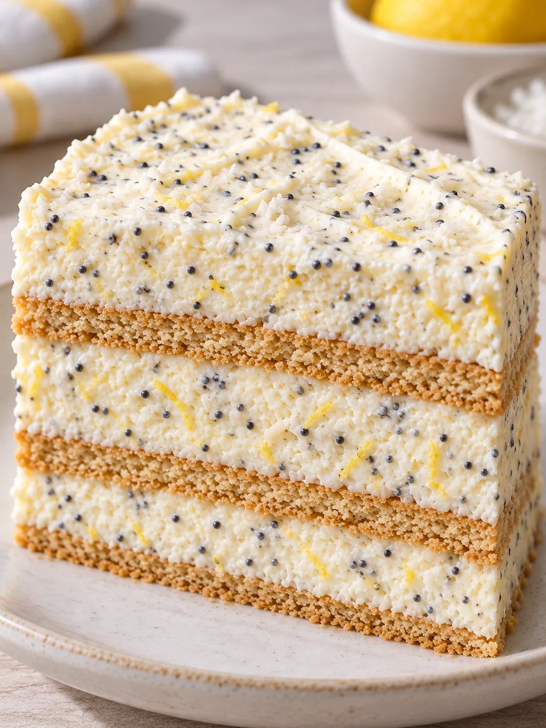No-bake biscuit cake with lemon and poppy seeds — coconut
