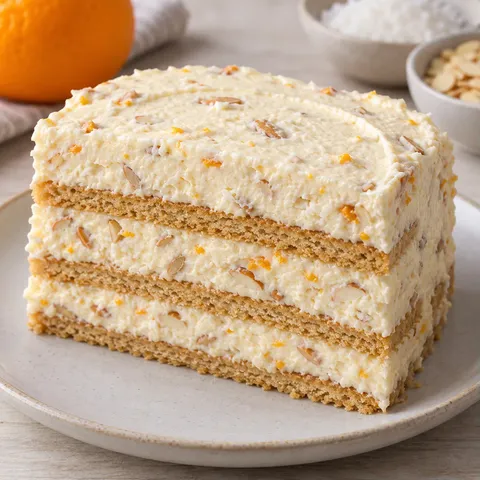 No-bake biscuit cake with orange and almonds — coconut