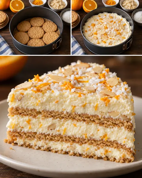 No-bake biscuit cake with orange and almonds — coconut
