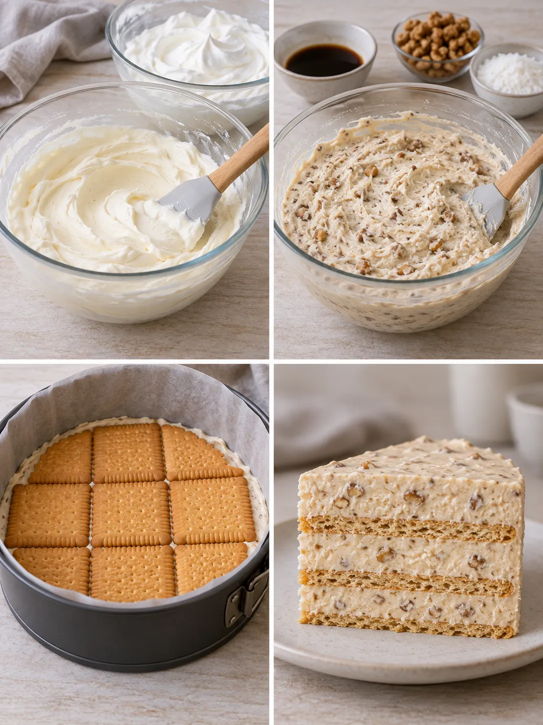No-bake biscuit cake with coffee and walnuts — coconut