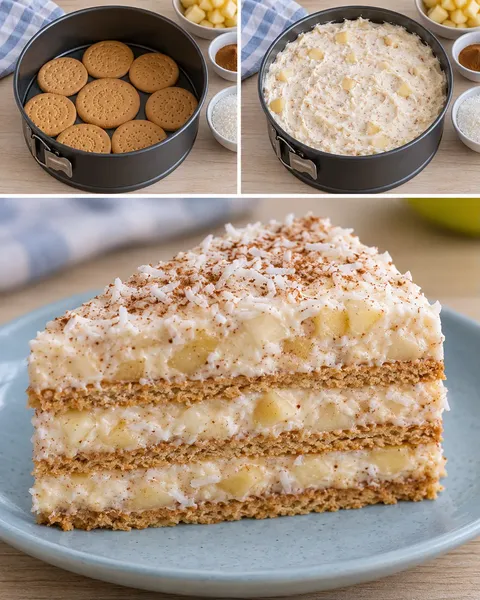 No-bake biscuit cake with cinnamon and apple — coconut