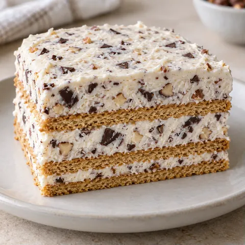 No-bake biscuit cake with chocolate and hazelnuts — coconut