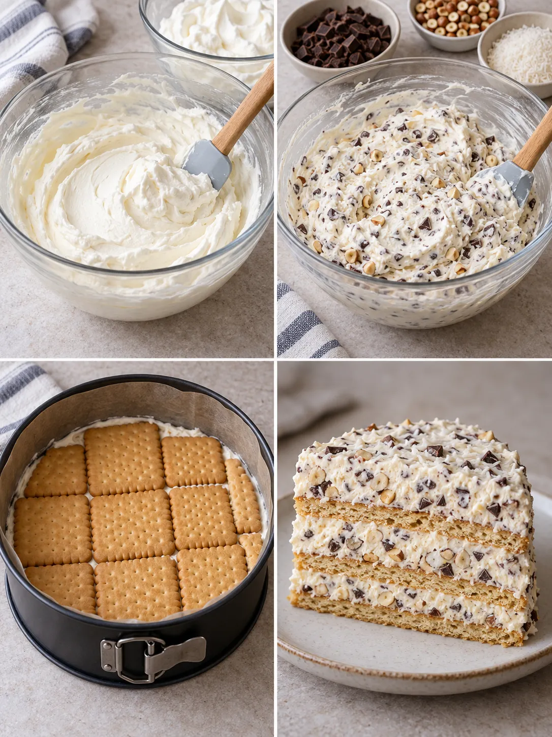 No-bake biscuit cake with chocolate and hazelnuts — coconut