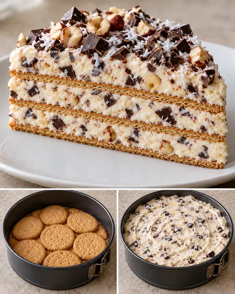 No-bake biscuit cake with chocolate and hazelnuts — coconut
