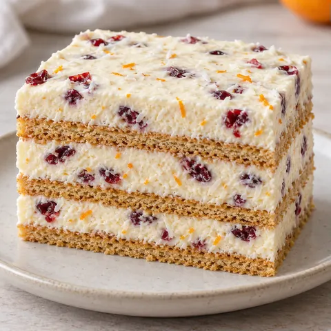 No-bake biscuit cake with cranberries and orange — coconut