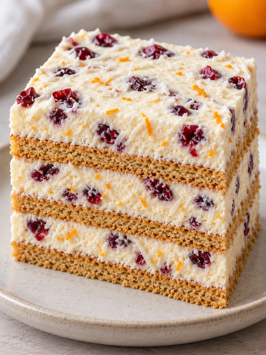 No-bake biscuit cake with cranberries and orange — coconut