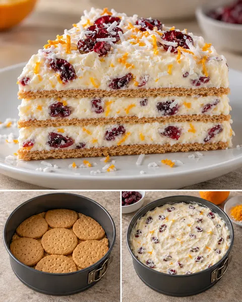 No-bake biscuit cake with cranberries and orange — coconut