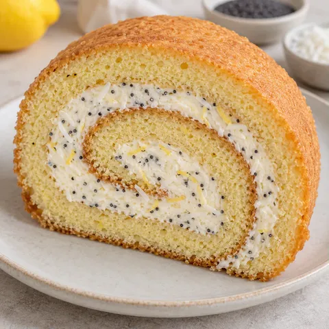 Sponge roll with lemon and poppy seeds — coconut