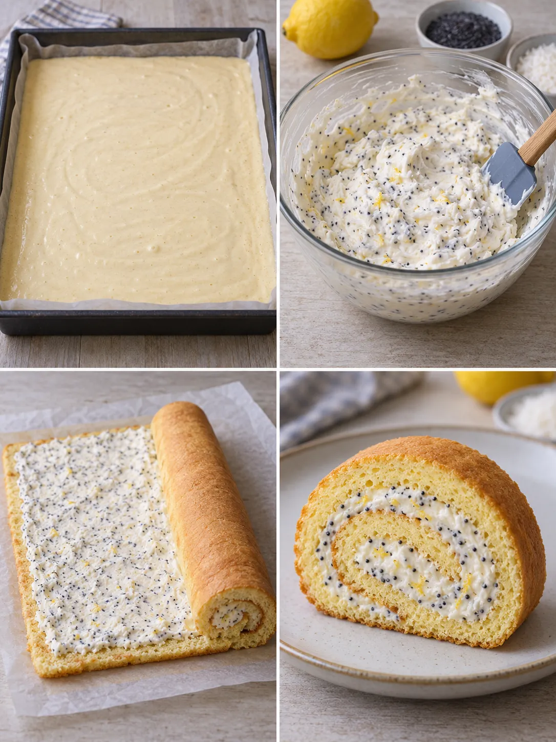 Sponge roll with lemon and poppy seeds — coconut