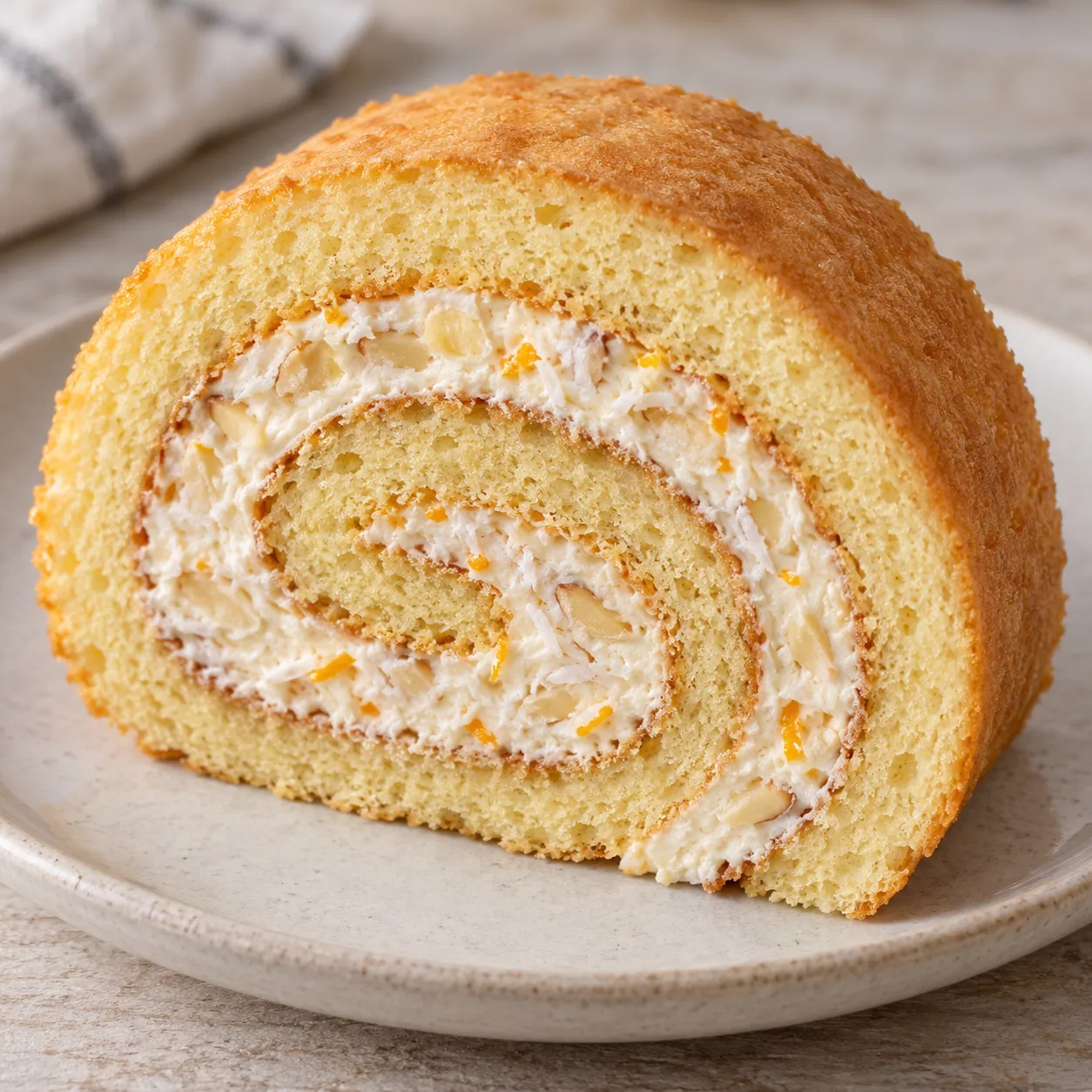Sponge roll with orange and almonds — coconut