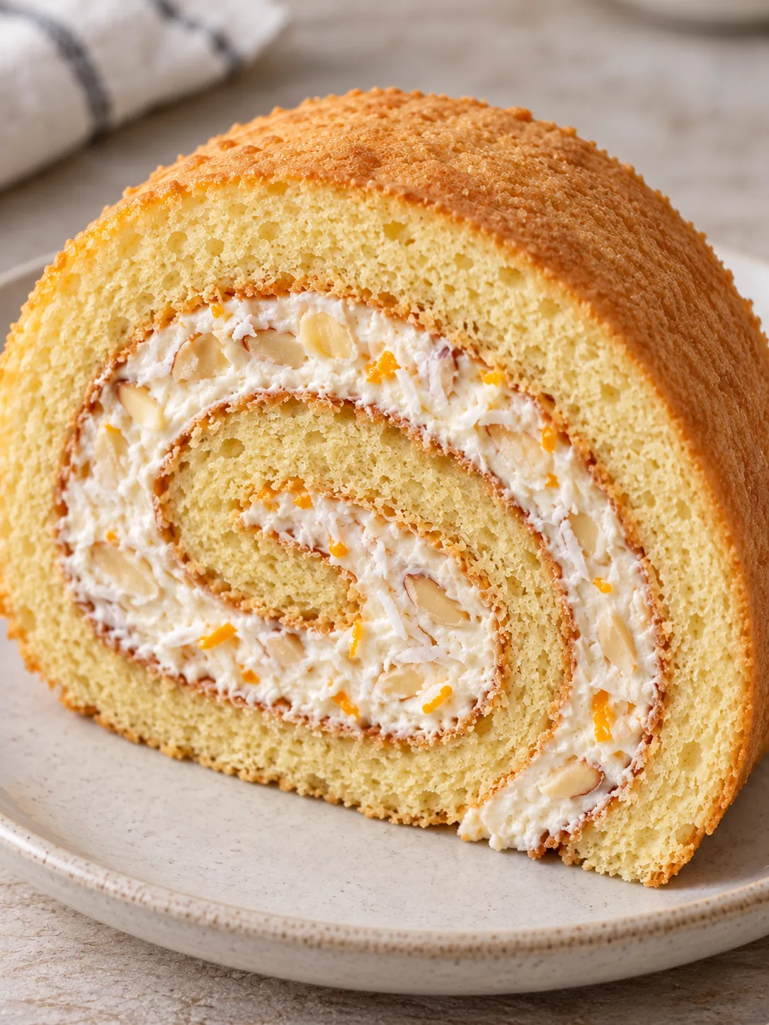 Sponge roll with orange and almonds — coconut