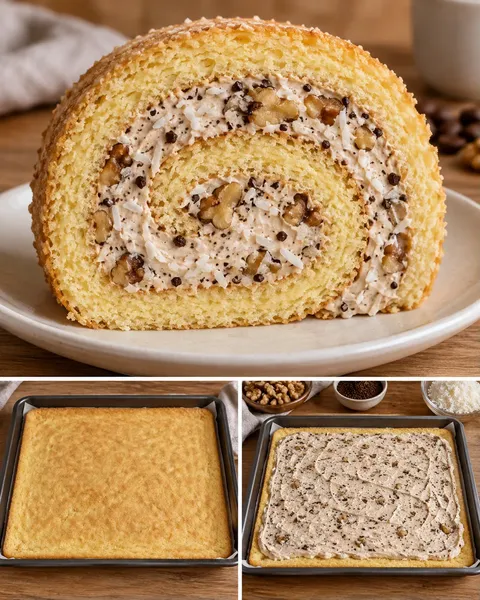 Sponge roll with coffee and walnuts — coconut