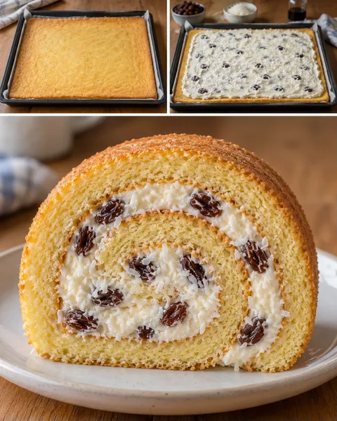 Sponge roll with vanilla and raisins — coconut