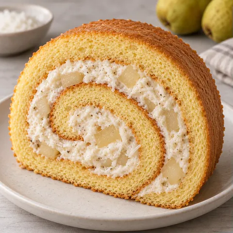 Sponge roll with cardamom and pear — coconut