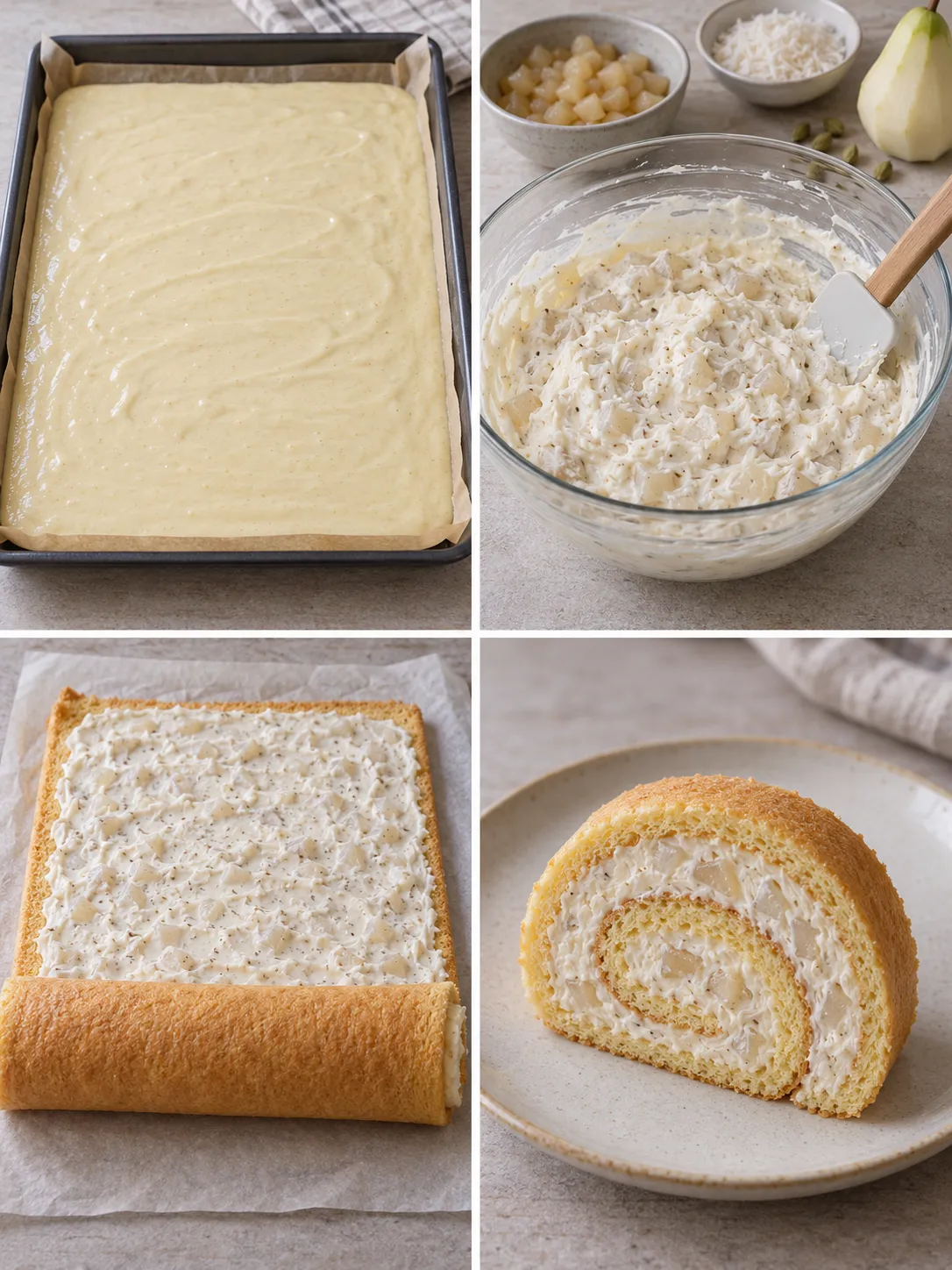 Sponge roll with cardamom and pear — coconut