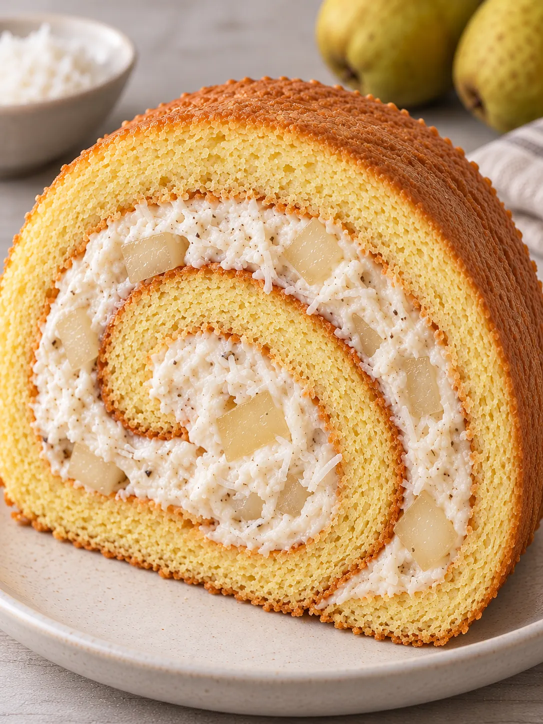 Sponge roll with cardamom and pear — coconut