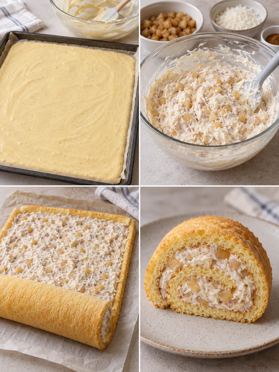 Sponge roll with cinnamon and apple — coconut