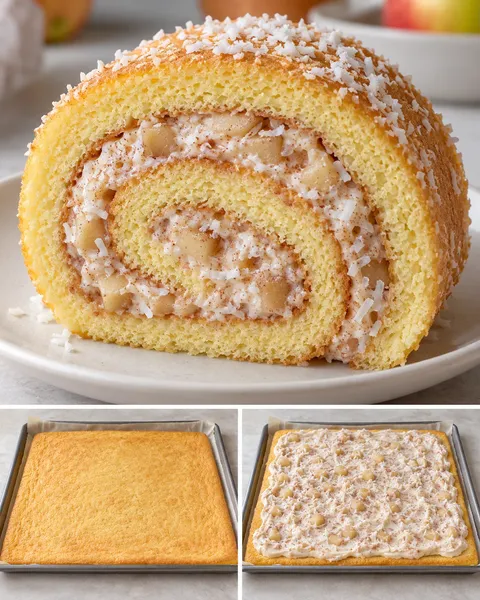 Sponge roll with cinnamon and apple — coconut