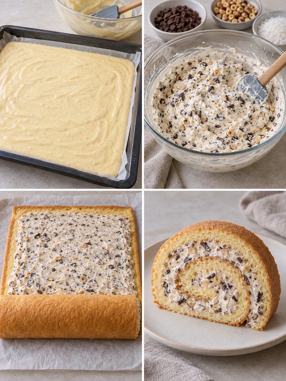Sponge roll with chocolate and hazelnuts — coconut