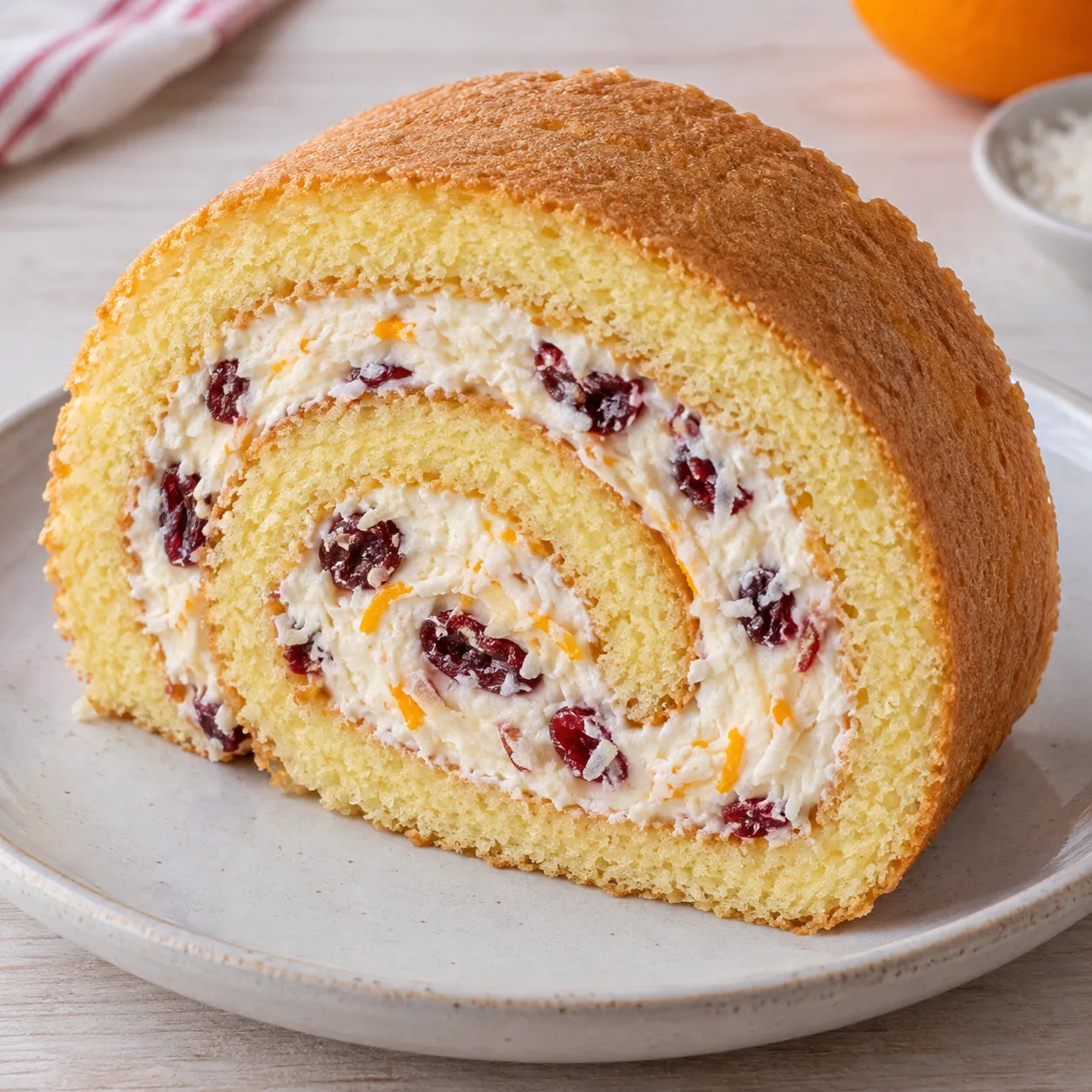Sponge roll with cranberries and orange — coconut