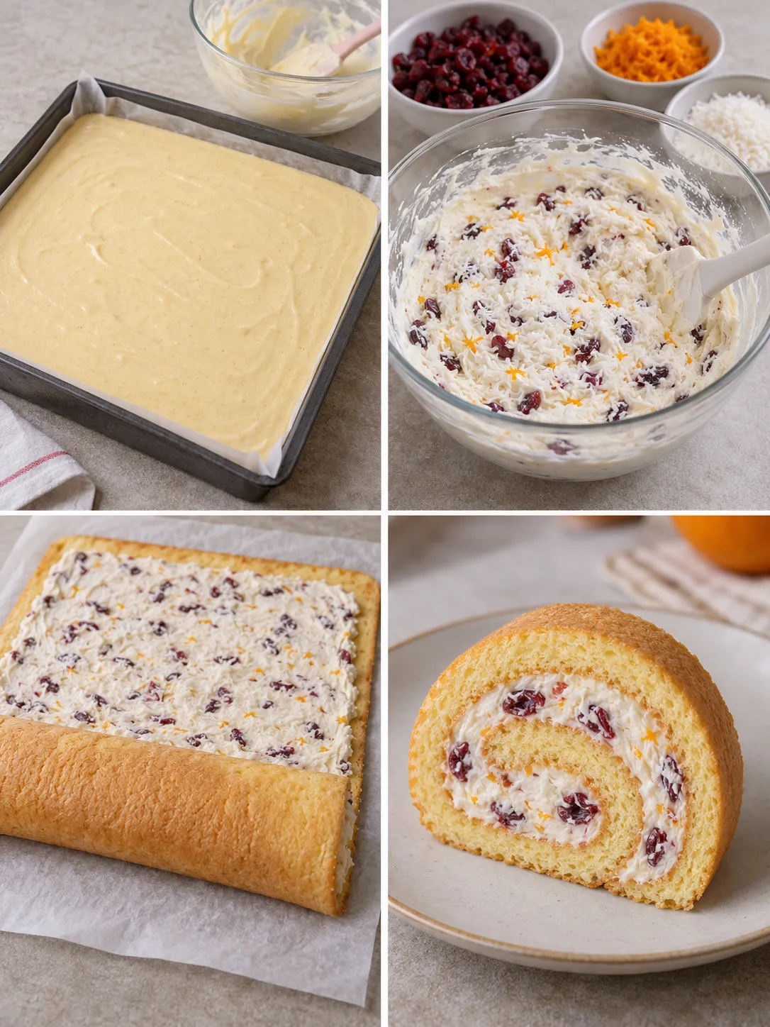 Sponge roll with cranberries and orange — coconut