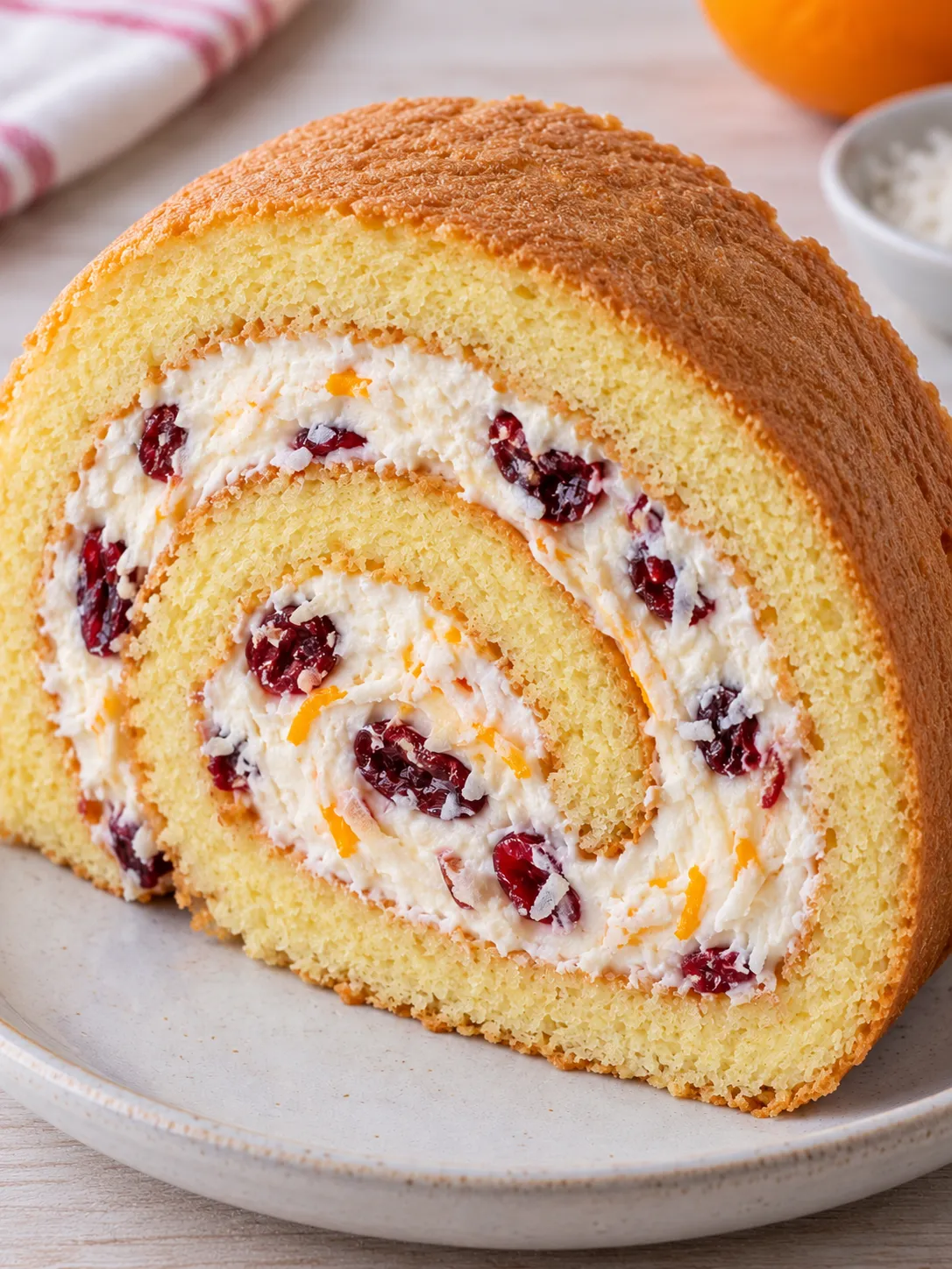 Sponge roll with cranberries and orange — coconut