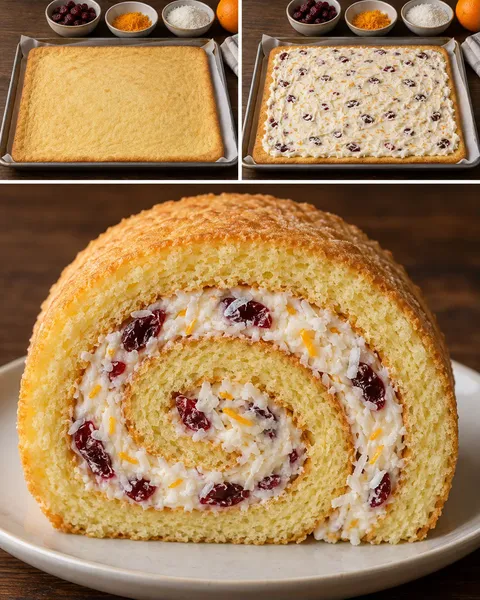 Sponge roll with cranberries and orange — coconut