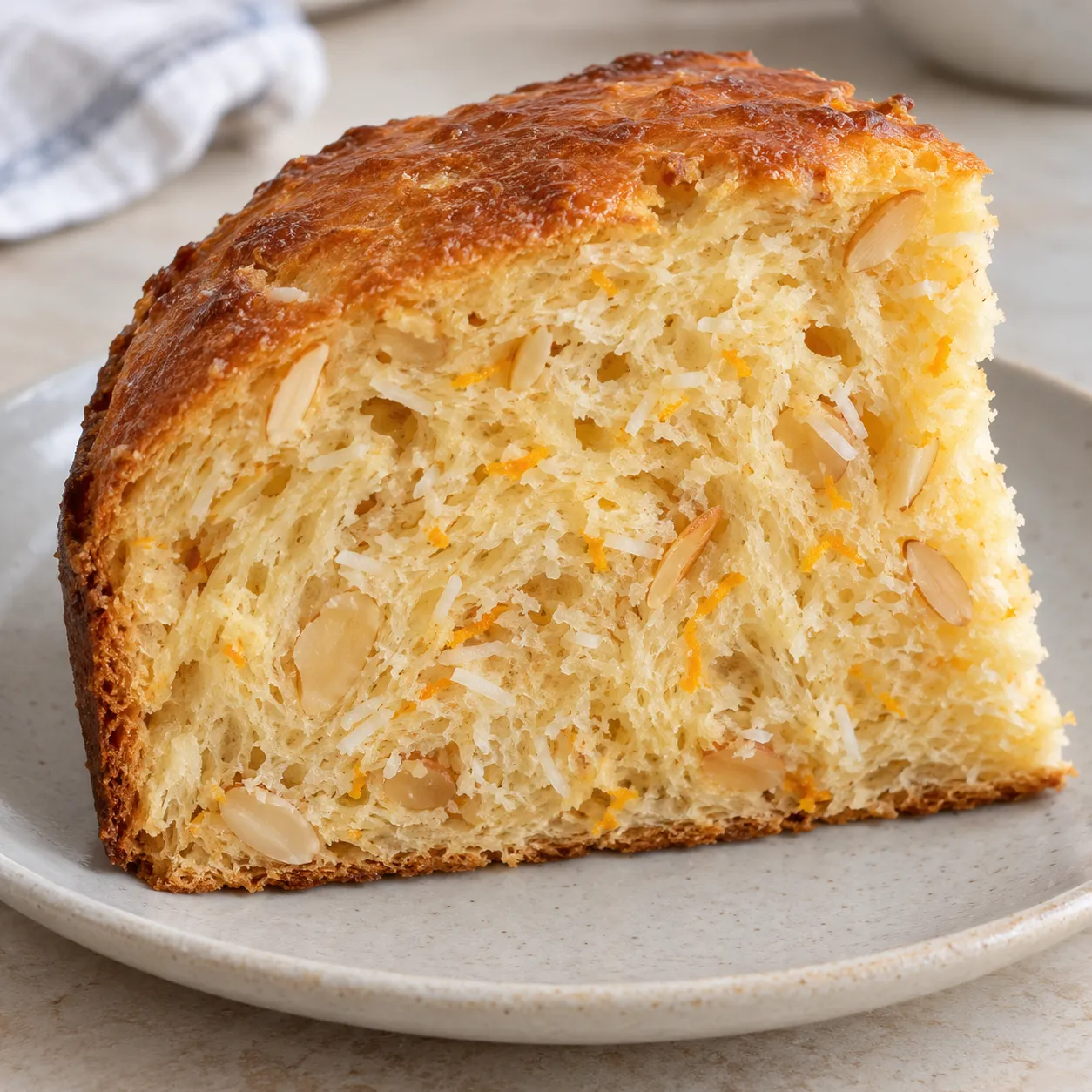 Sweet yeast cake with orange and almonds — coconut
