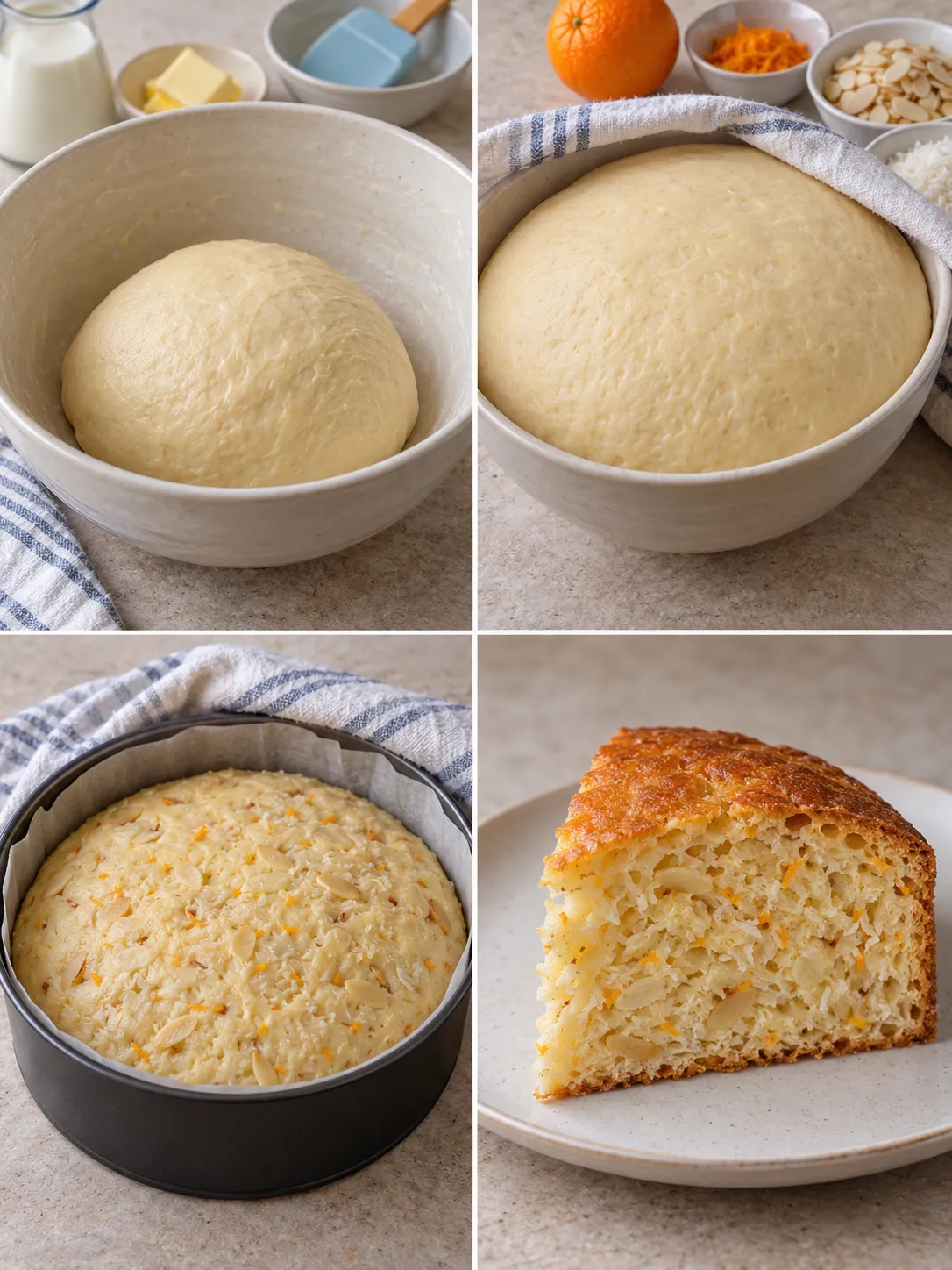 Sweet yeast cake with orange and almonds — coconut