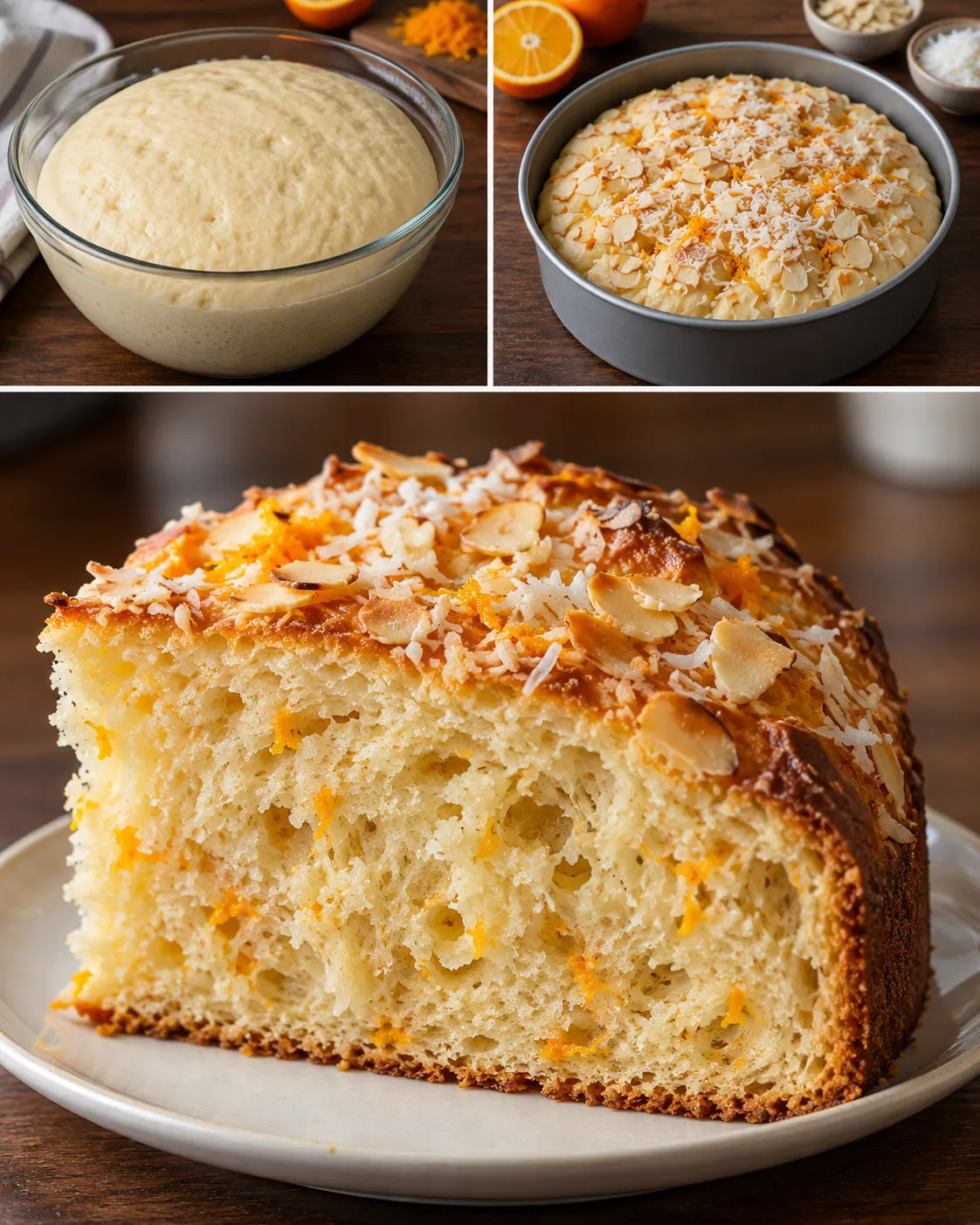Sweet yeast cake with orange and almonds — coconut