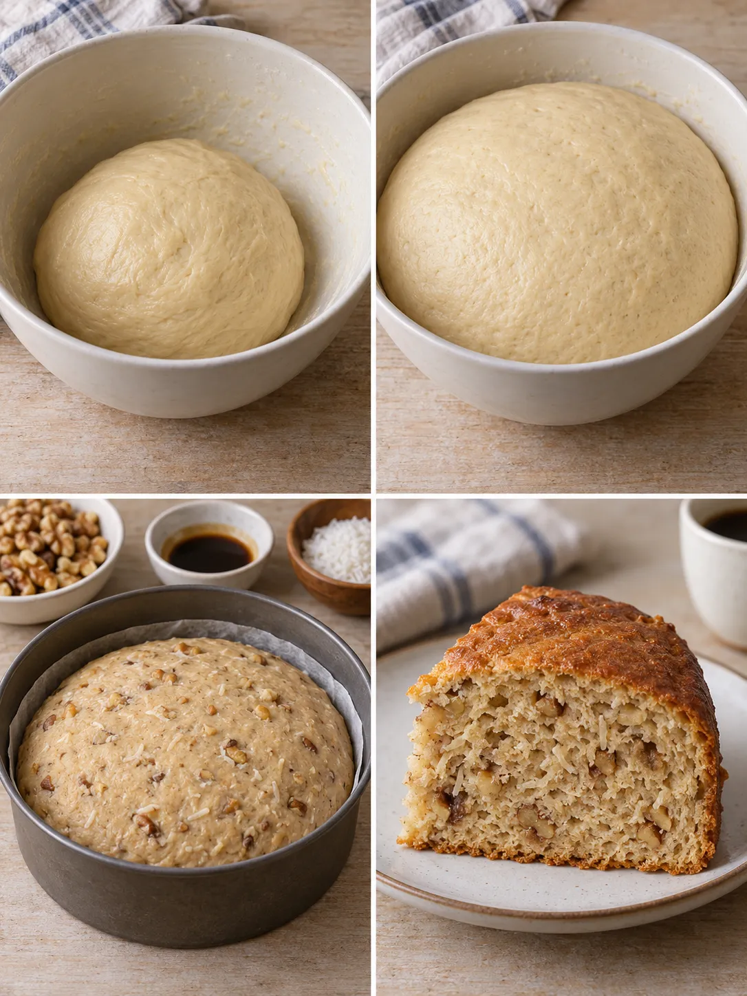 Sweet yeast cake with coffee and walnuts — coconut