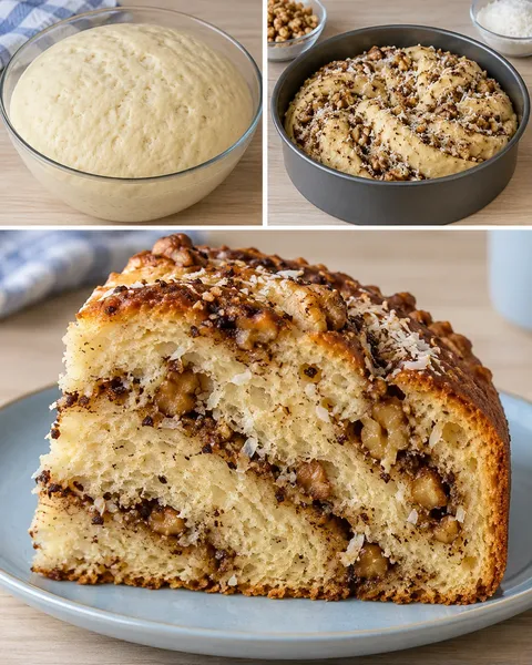 Sweet yeast cake with coffee and walnuts — coconut