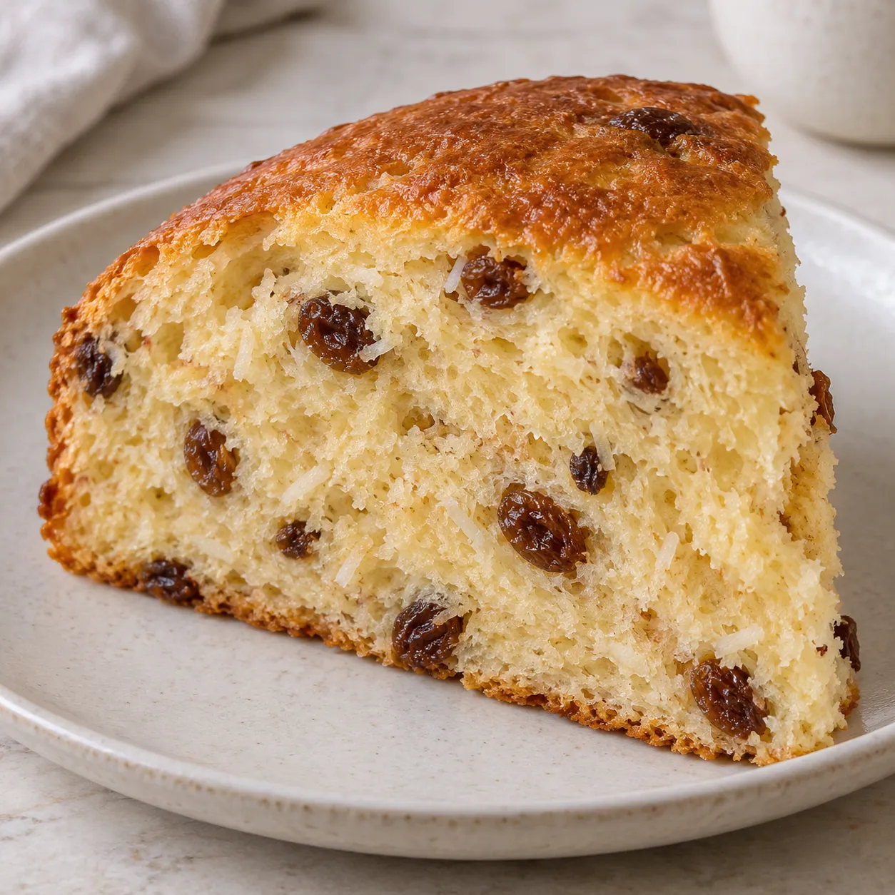 Sweet yeast cake with vanilla and raisins — coconut