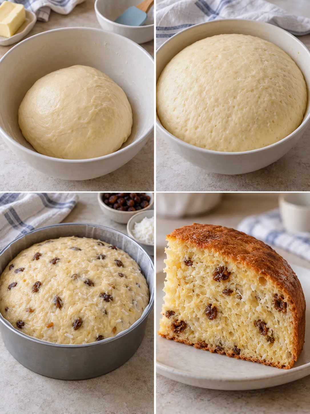 Sweet yeast cake with vanilla and raisins — coconut