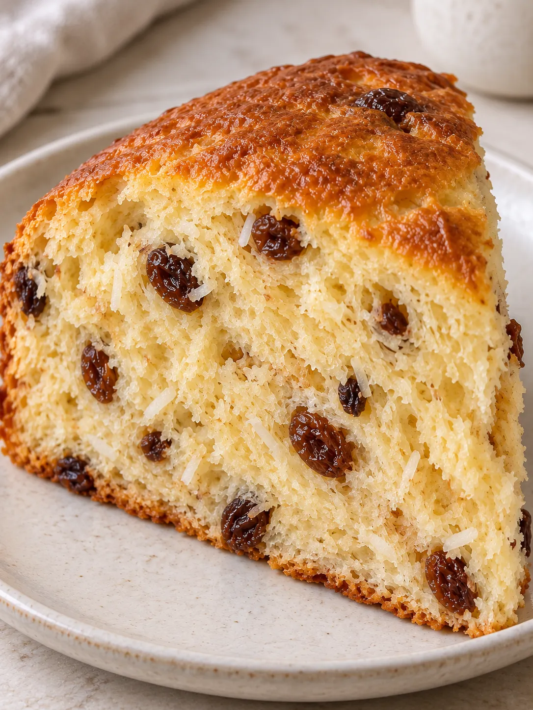 Sweet yeast cake with vanilla and raisins — coconut