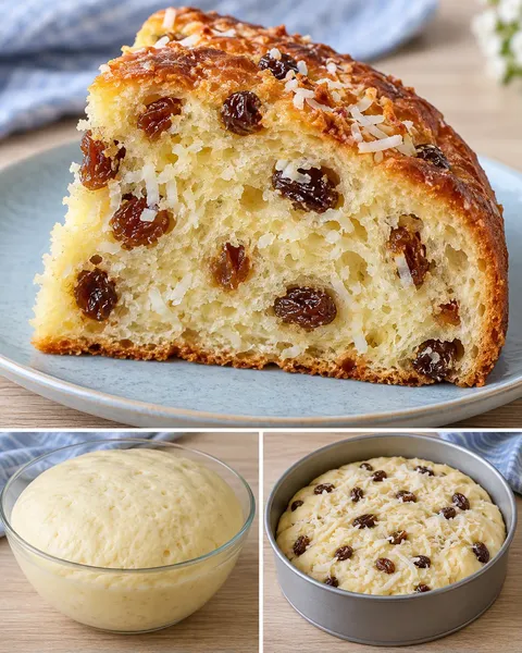 Sweet yeast cake with vanilla and raisins — coconut