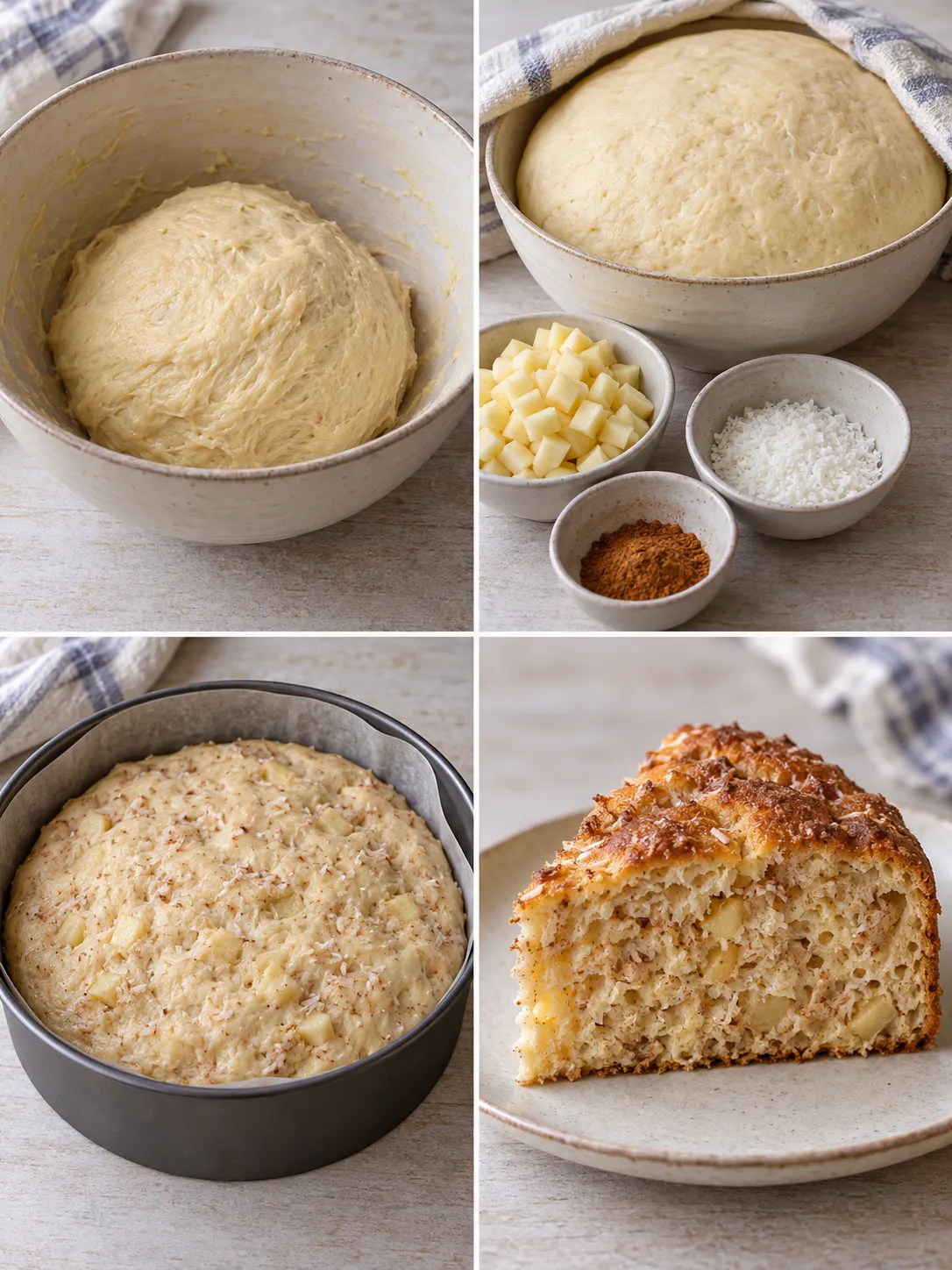 Sweet yeast cake with cinnamon and apple — coconut
