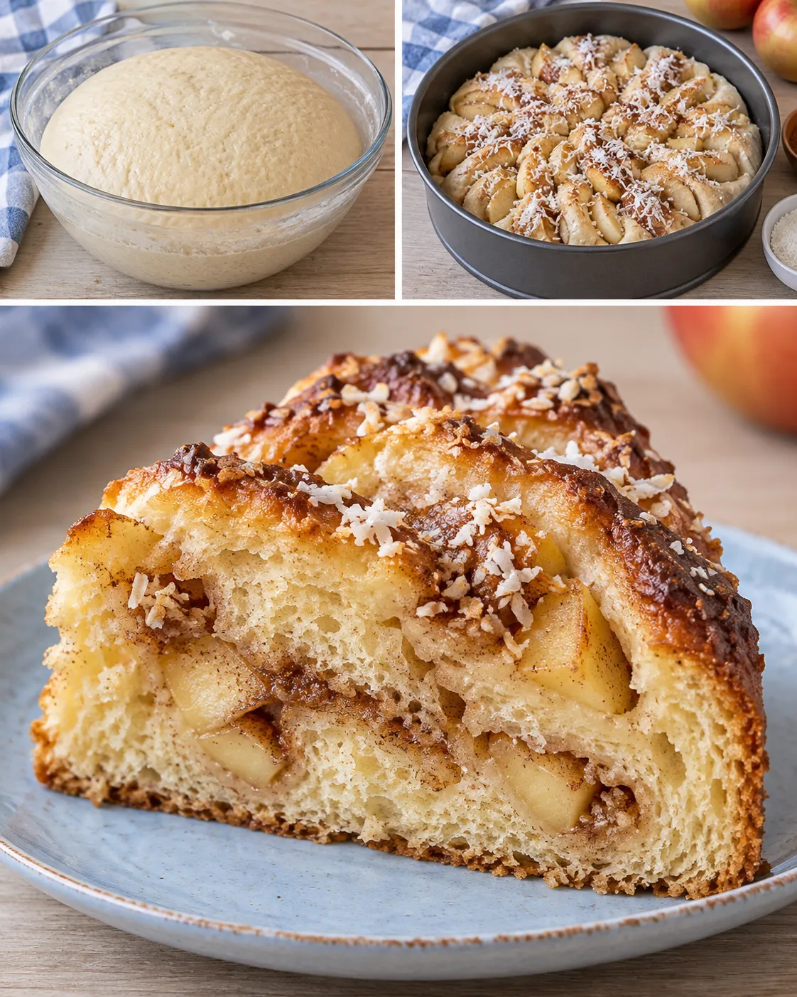 Sweet yeast cake with cinnamon and apple — coconut