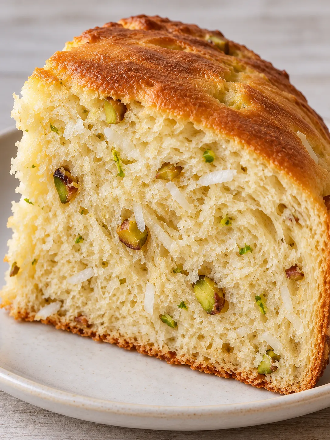 Sweet yeast cake with coconut and lime — pistachios