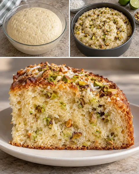 Sweet yeast cake with coconut and lime — pistachios