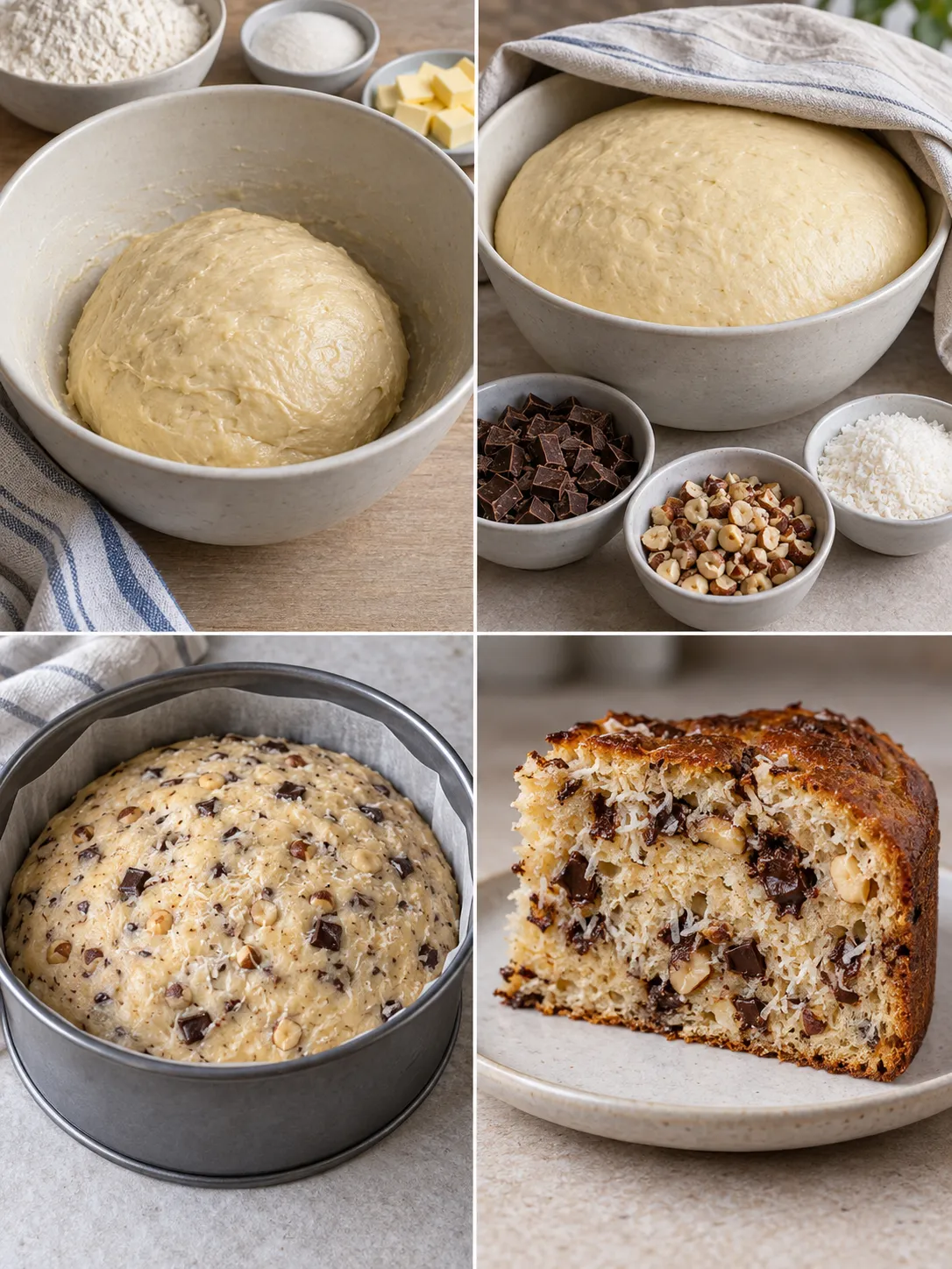 Sweet yeast cake with chocolate and hazelnuts — coconut