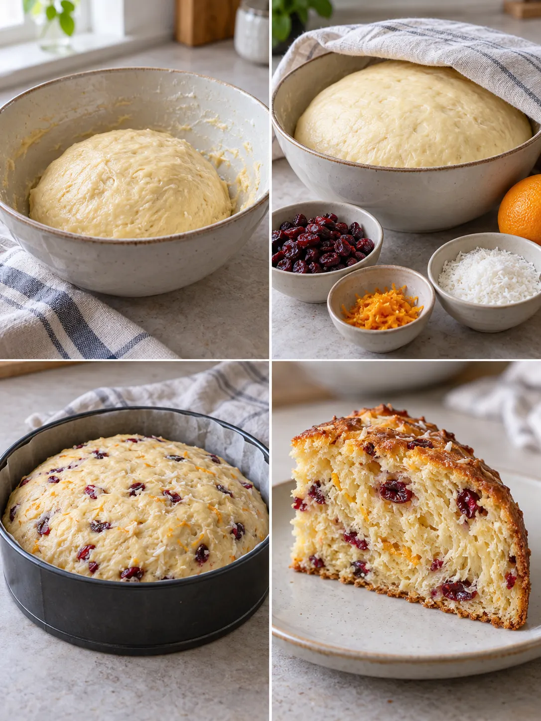 Sweet yeast cake with cranberries and orange — coconut