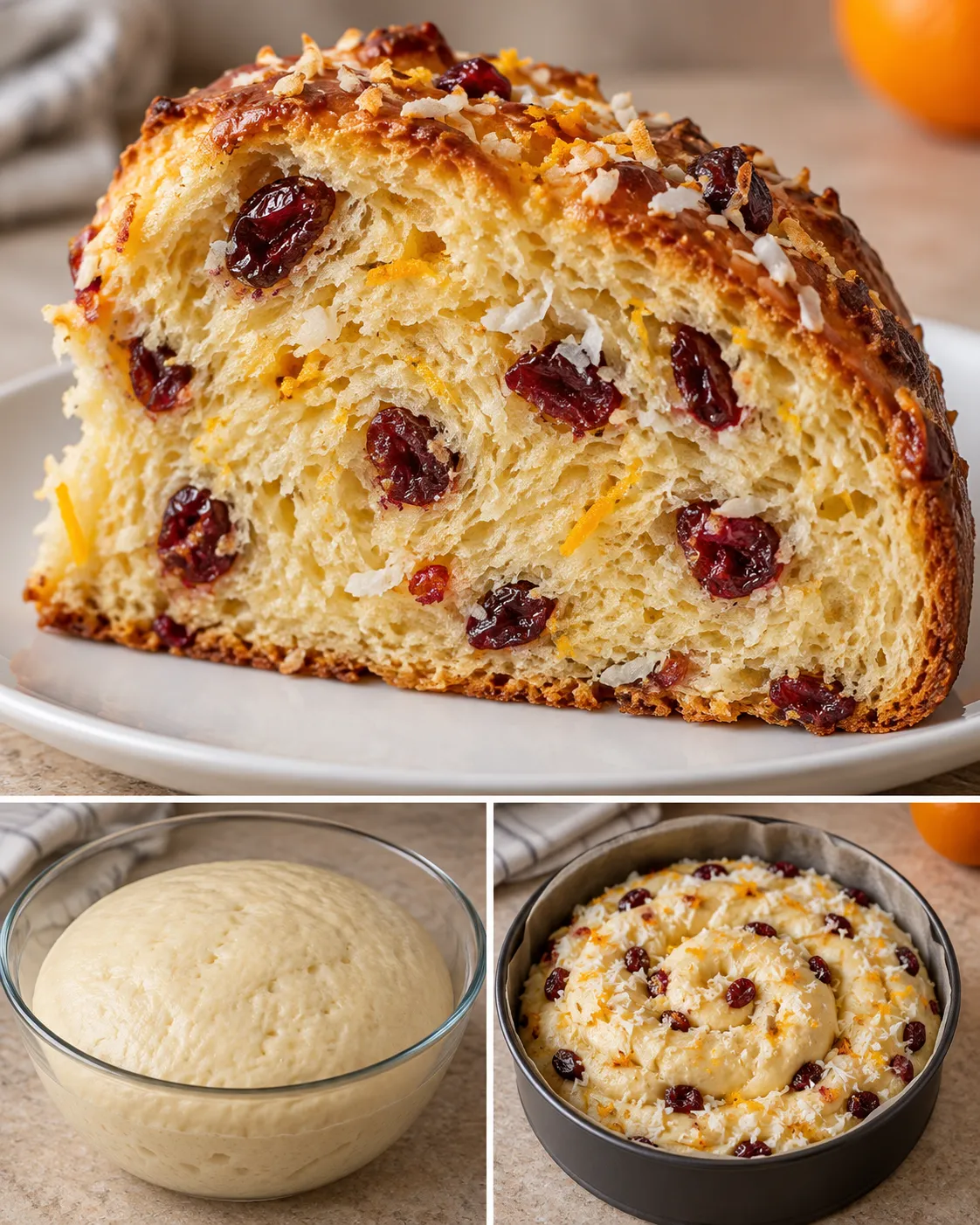 Sweet yeast cake with cranberries and orange — coconut