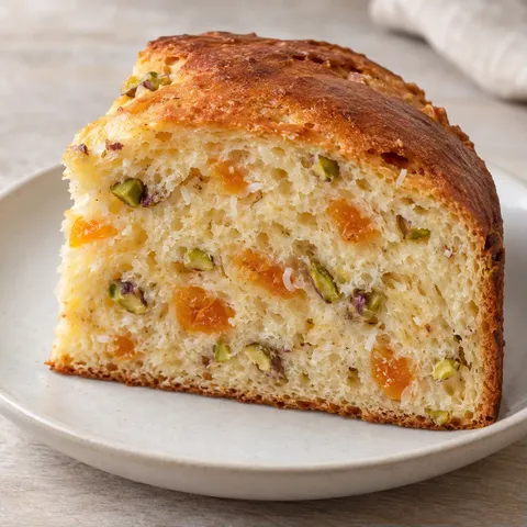 Sweet yeast cake with apricots and pistachios — coconut