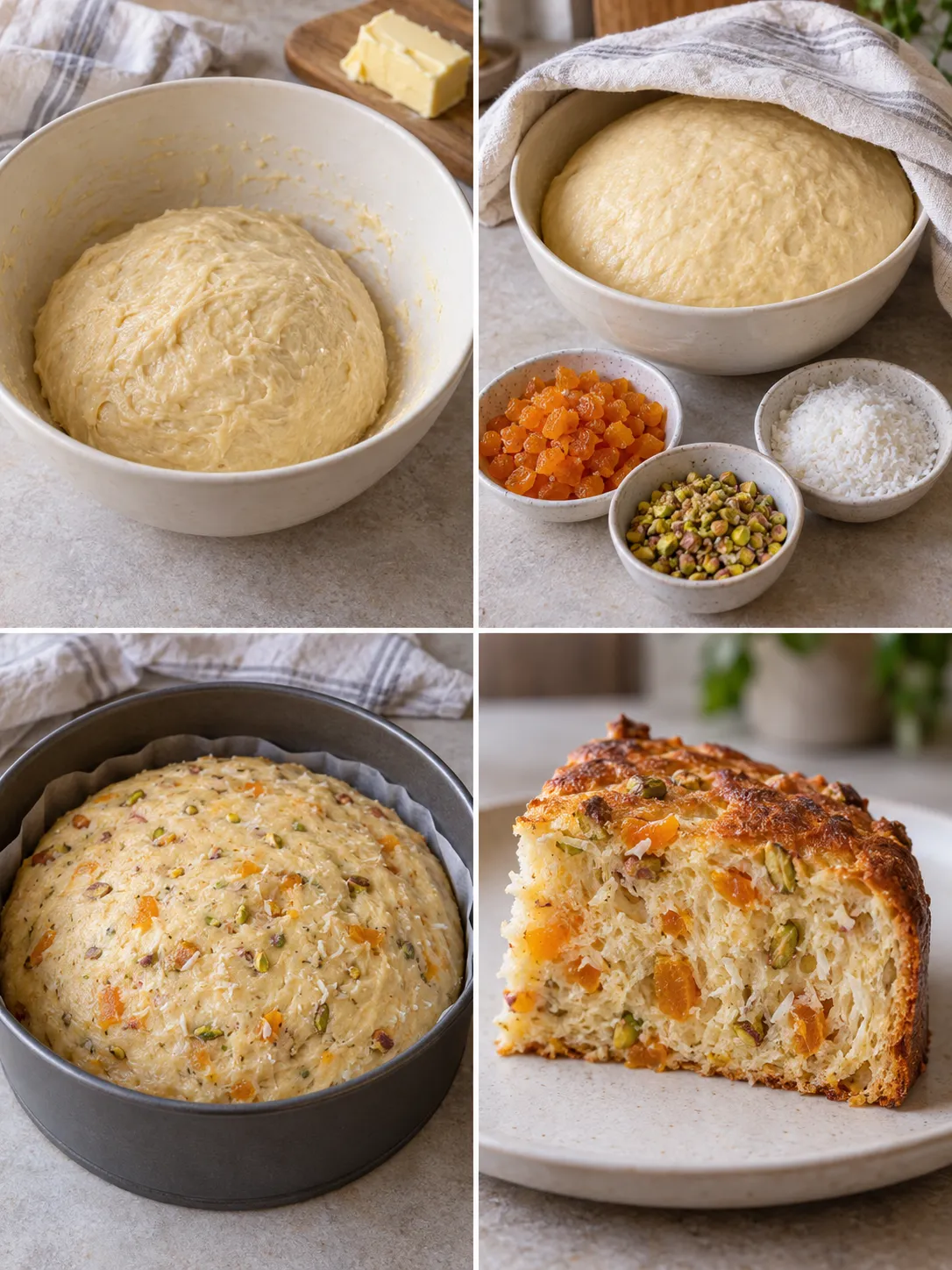 Sweet yeast cake with apricots and pistachios — coconut