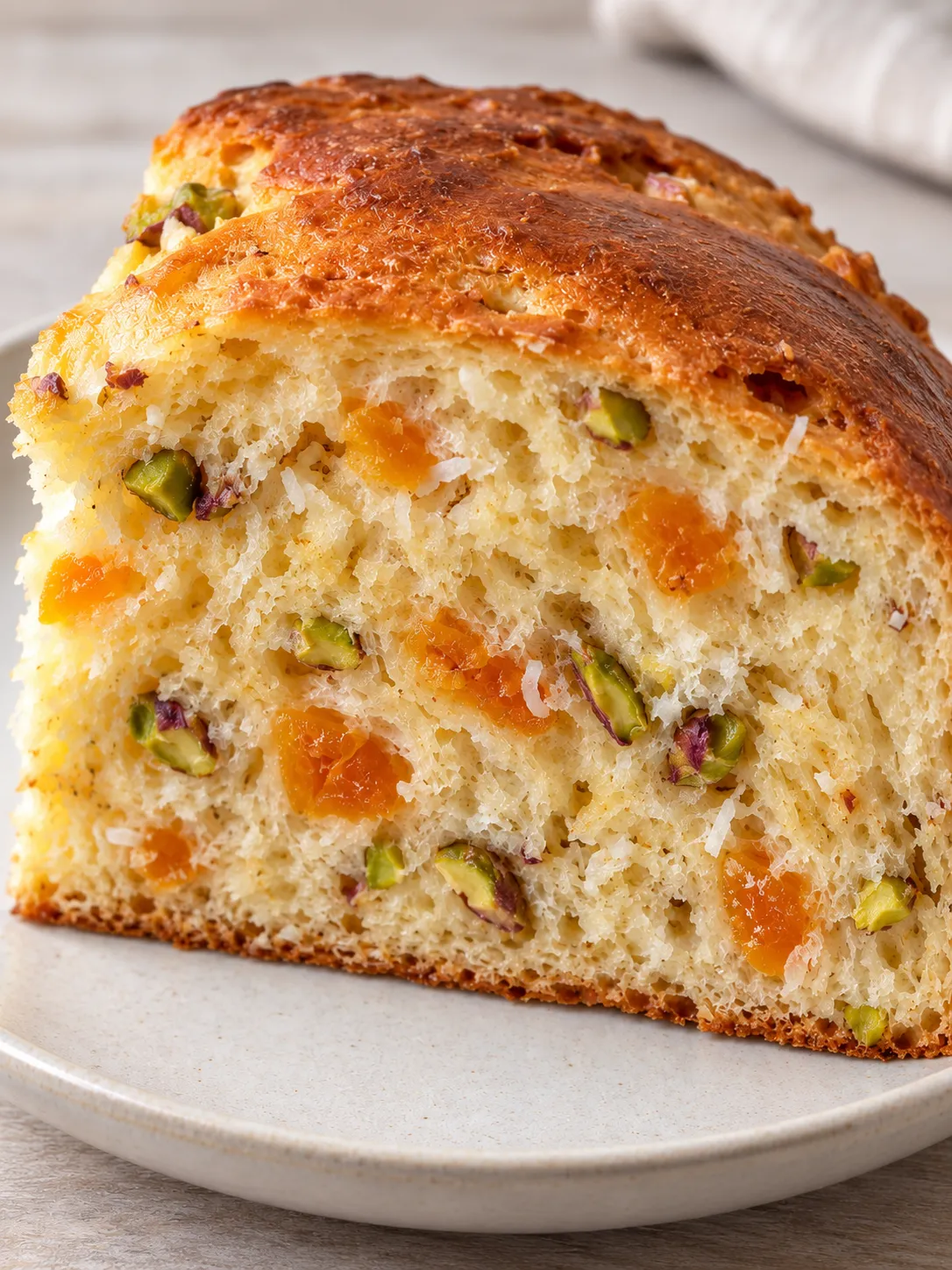 Sweet yeast cake with apricots and pistachios — coconut