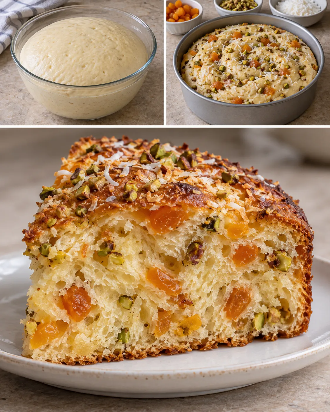 Sweet yeast cake with apricots and pistachios — coconut