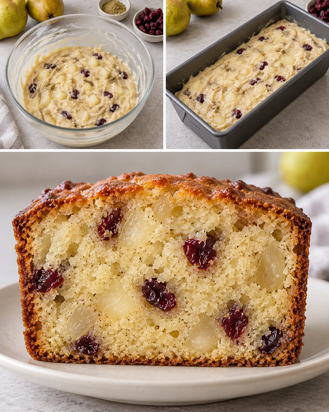 Butter loaf with cardamom and pear — cranberries