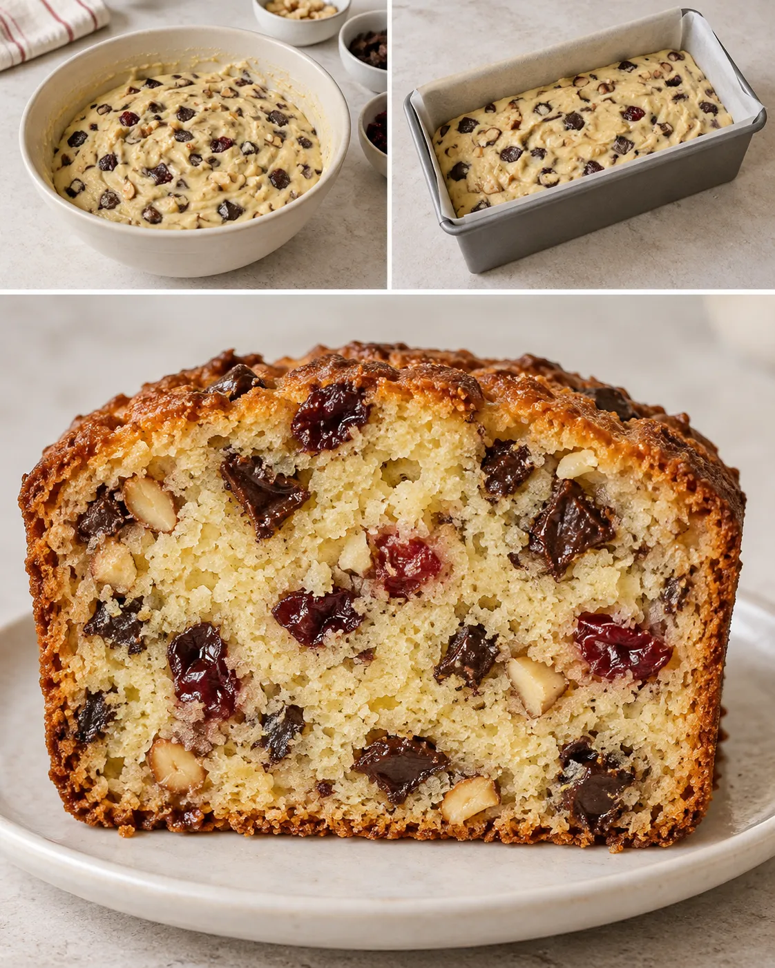 Butter loaf with chocolate and hazelnuts — cranberries